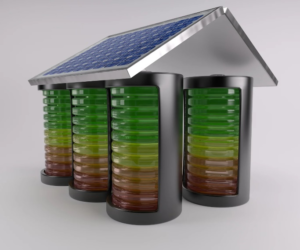 Home equipped with battery storage connected to a solar energy system.