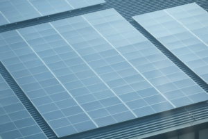 Solar panels on the roof used for renewable energy. 